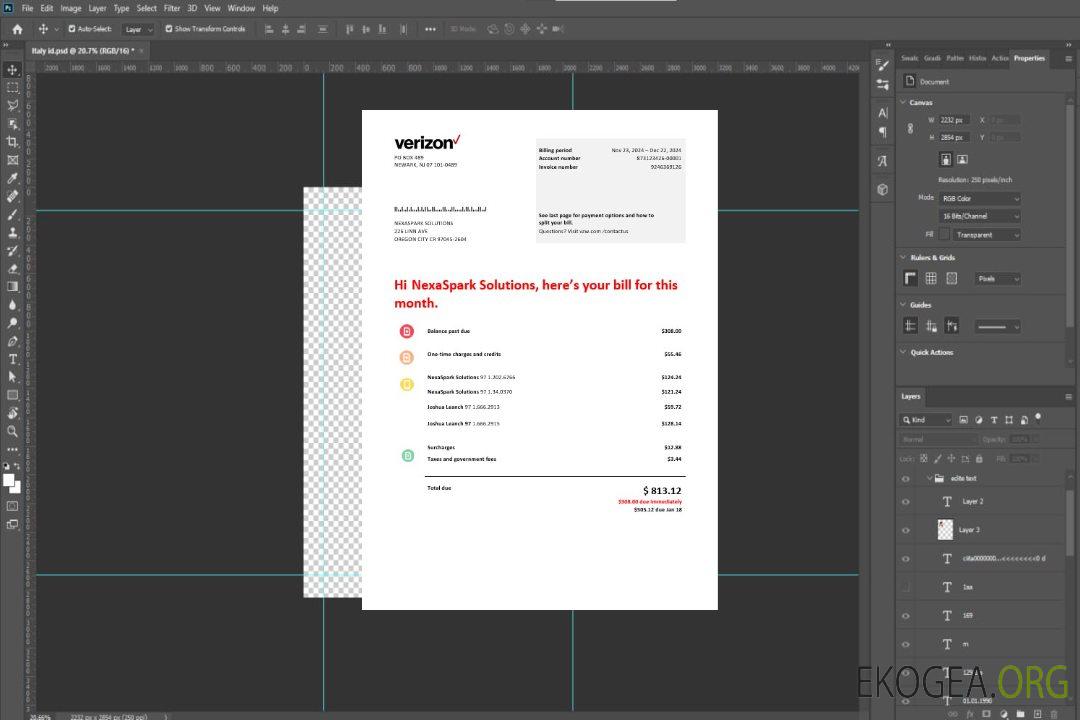 Modèle de facture de services publics pour les entreprises de télécommunications USA Verizon aux formats Word et PDF template